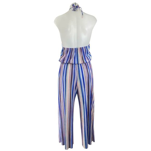 Aqua Women's Multicolor Striped Halter Cami Camisole Wide Leg Romper Jumpsuit XS - Picture 3 of 4